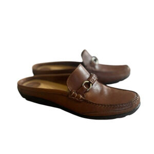 Bass Tan Leather Slip-On Mules